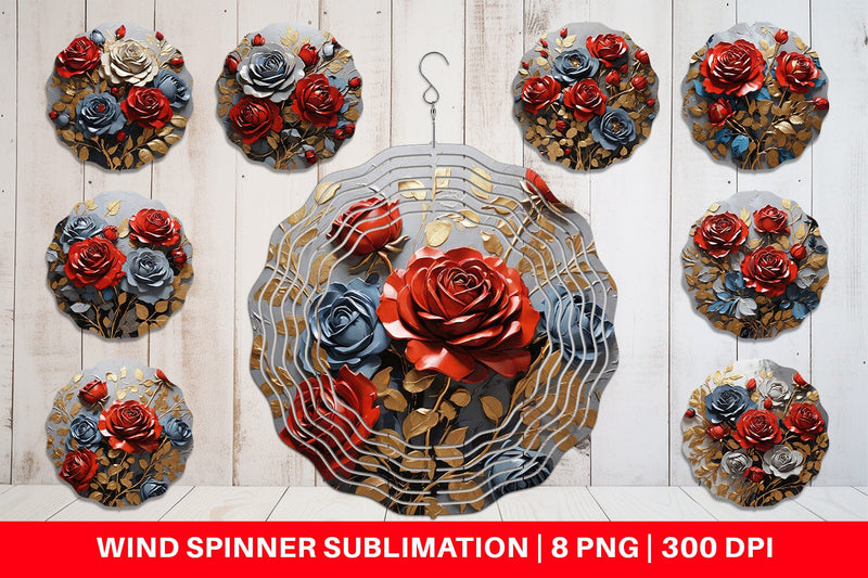Wind Spinner 3D Rose Paint Texture Sublimation artnoy 