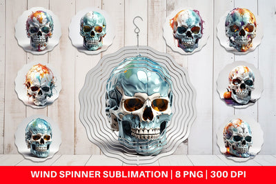Wind Spinner 3D Skull Halloween Sublimation artnoy 