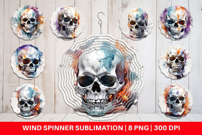 Wind Spinner 3D Watercolor Splash Skull Sublimation artnoy 