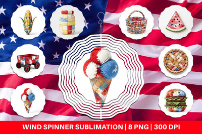 Wind Spinner 4th July Picnic Patchwork Watercolor Sublimation artnoy 
