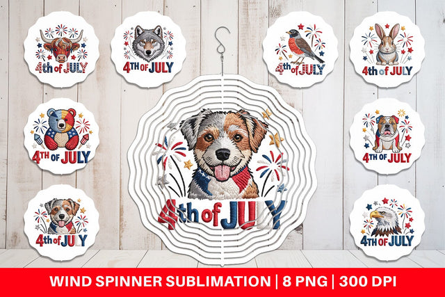 Wind Spinner 4th of July Embroidery Animal Sublimation artnoy 