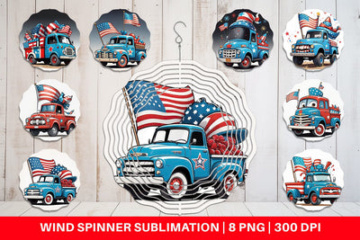 Wind Spinner 4th of July Vintage Truck Sublimation artnoy 