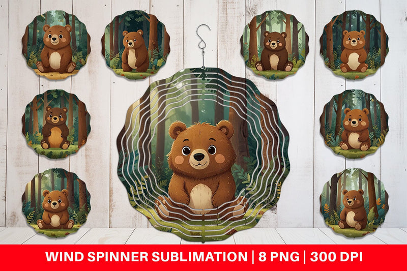 Wind Spinner Adorable Bear in Forest Sublimation artnoy 