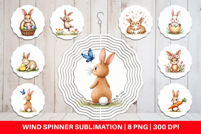 Wind Spinner Adorable Fluffy Easter Bunnies Watercolor Sublimation artnoy 