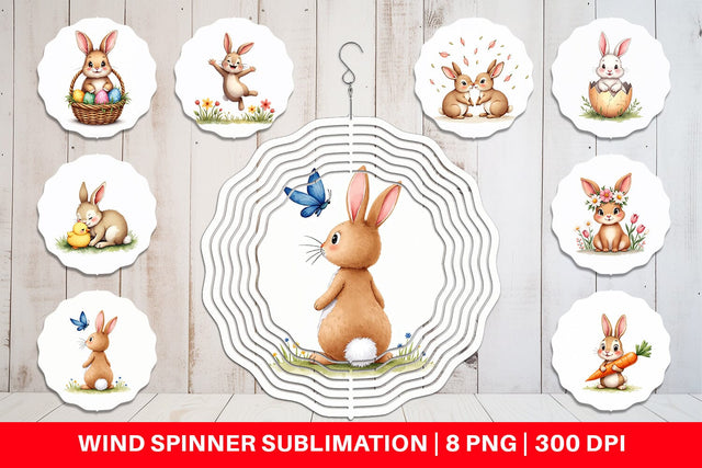 Wind Spinner Adorable Fluffy Easter Bunnies Watercolor Sublimation artnoy 