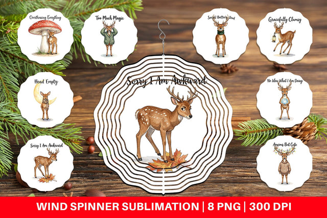 Wind Spinner Anxious Fawn Forest Hygge Watercolor Sublimation artnoy 