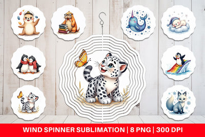 Wind Spinner Arctic Cuties Whimsical Watercolor Sublimation artnoy 
