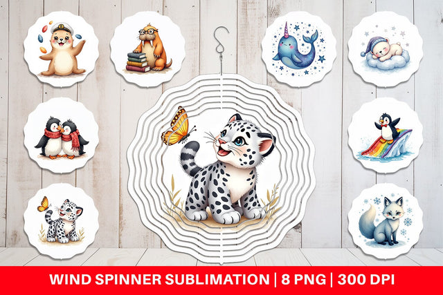 Wind Spinner Arctic Cuties Whimsical Watercolor Sublimation artnoy 