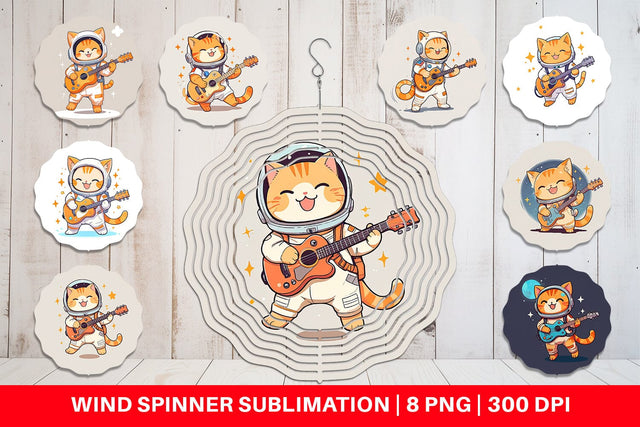Wind Spinner Astronaut Cat with Guitar Sublimation artnoy 