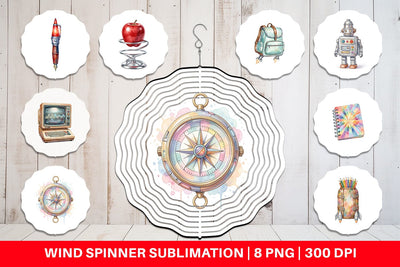 Wind Spinner Atomic Age School Supplies Watercolor Sublimation artnoy 