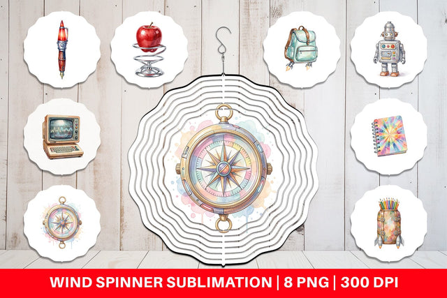 Wind Spinner Atomic Age School Supplies Watercolor Sublimation artnoy 