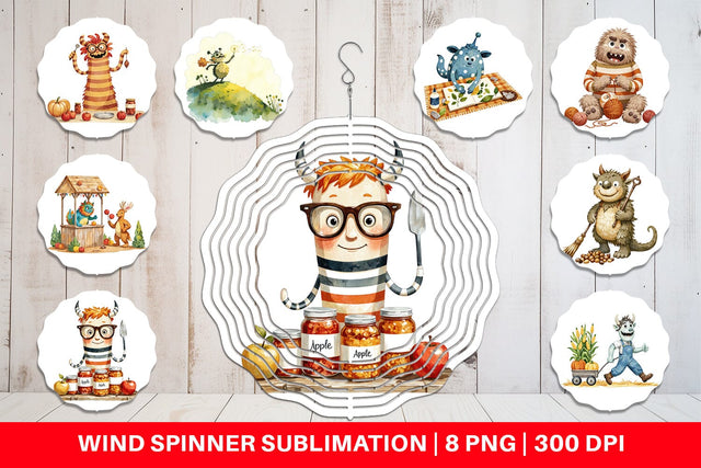 Wind Spinner Autumn Critter Monsters Sublimation artnoy 