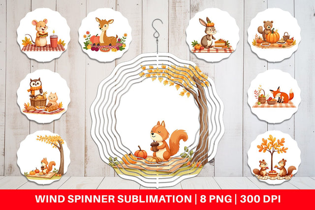 Wind Spinner Autumn Picnic Animals Sublimation artnoy 