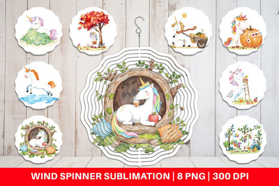 Wind Spinner Autumn Unicorn Whimsy Sublimation artnoy 
