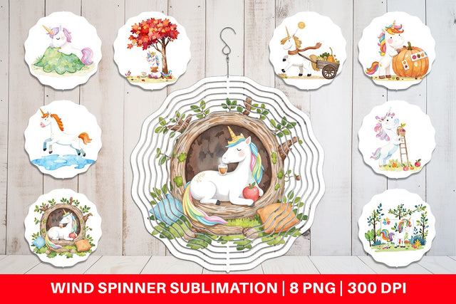 Wind Spinner Autumn Unicorn Whimsy Sublimation artnoy 
