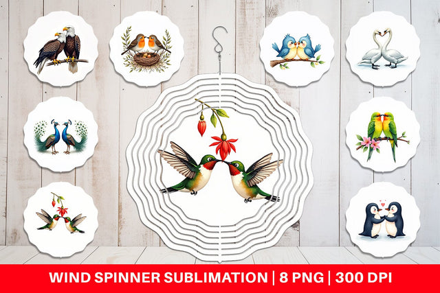 Wind Spinner Avian Affection Watercolor Bird Couples Sublimation artnoy 