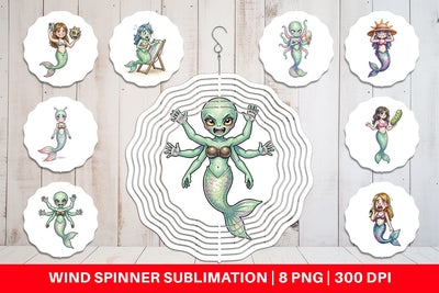 Wind Spinner Awkward Alien Mermaids Sublimation artnoy 