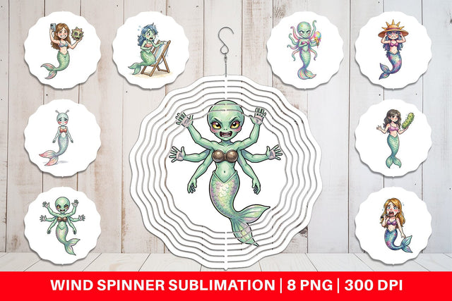 Wind Spinner Awkward Alien Mermaids Sublimation artnoy 