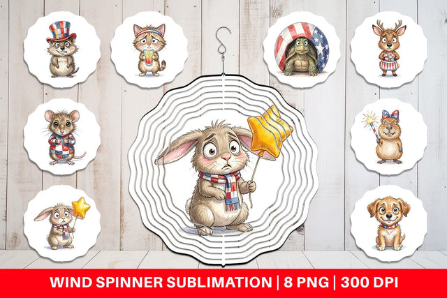 Wind Spinner Awkward Patriotic Animals Watercolor Sublimation artnoy 