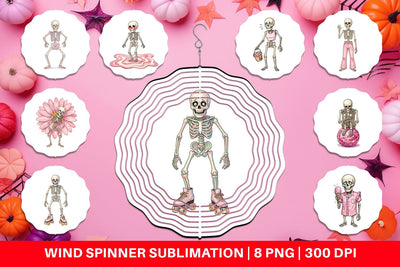 Wind Spinner Awkward Pink Skeleton Retro Watercolor Sublimation artnoy 