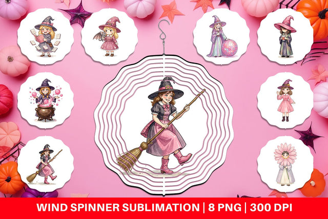 Wind Spinner Awkward Pink Witch Retro Watercolor Sublimation artnoy 