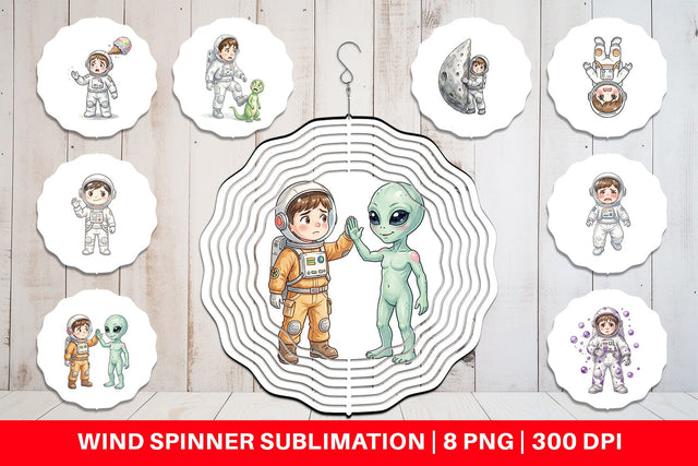 Wind Spinner Awkward Space Kid Watercolor Sublimation artnoy 