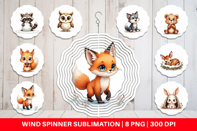 Wind Spinner Baby Forest Animals Winter Watercolor Sublimation artnoy 