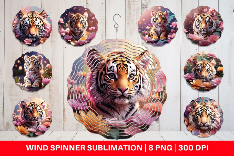 Wind Spinner Baby Tiger and Flower Sublimation artnoy 