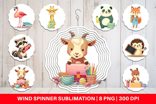 Wind Spinner Back to School Animals Sublimation artnoy 