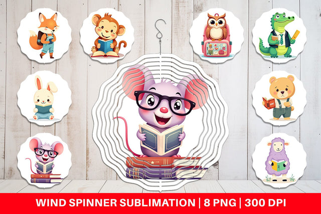 Wind Spinner Back to School Animals Sublimation artnoy 