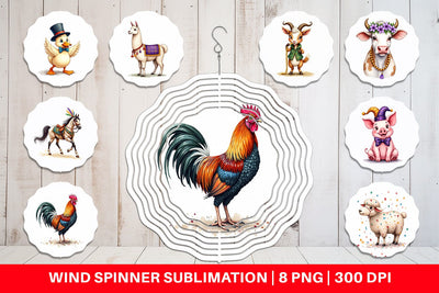 Wind Spinner Barnyard Bash Farm Animals Mardi Gras Sublimation artnoy 