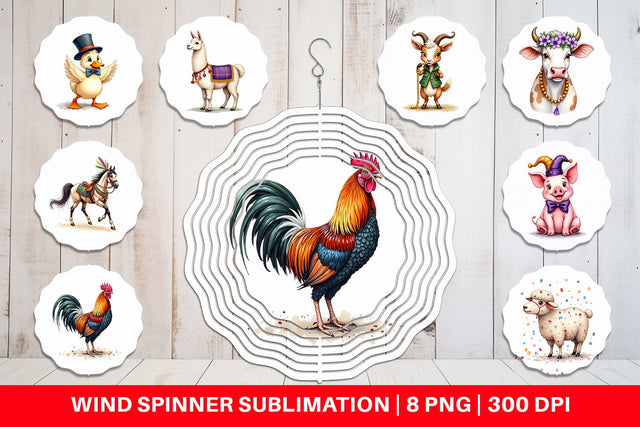 Wind Spinner Barnyard Bash Farm Animals Mardi Gras Sublimation artnoy 