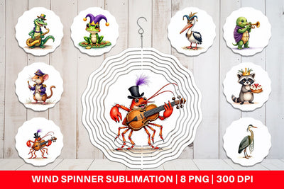 Wind Spinner Bayou Jazz Mardi Gras Animals Watercolor Sublimation artnoy 