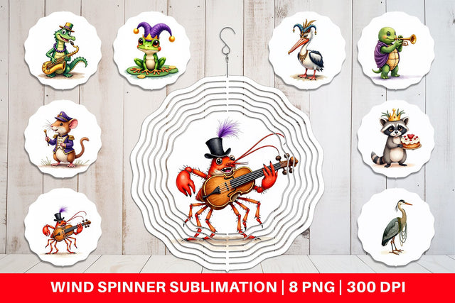 Wind Spinner Bayou Jazz Mardi Gras Animals Watercolor Sublimation artnoy 