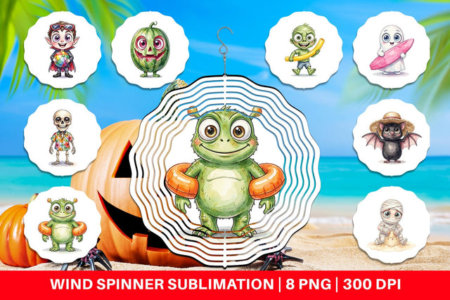 Wind Spinner Beach Boo Bash Summerween Watercolor Sublimation artnoy 