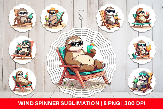 Wind Spinner Beach Bum Sloth Sublimation artnoy 