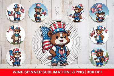 Wind Spinner Bear 4th of July Sublimation artnoy 