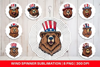 Wind Spinner Bear Patriotic Sublimation artnoy 