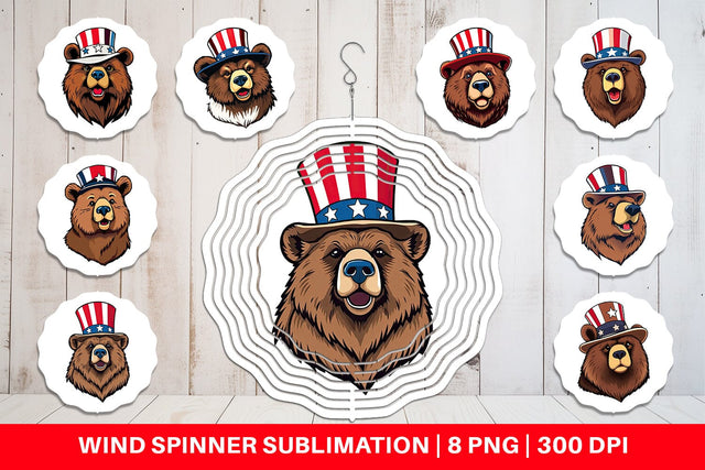 Wind Spinner Bear Patriotic Sublimation artnoy 