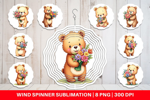 Wind Spinner Bear Spring Bouquet Sublimation artnoy 