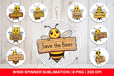Wind Spinner Bee Holding Sign Sublimation artnoy 