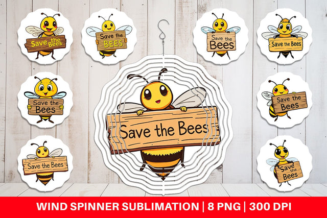 Wind Spinner Bee Holding Sign Sublimation artnoy 