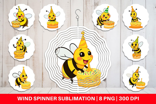 Wind Spinner Bee with Birthday Cake Sublimation artnoy 