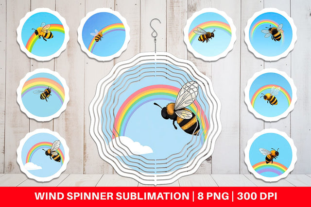 Wind Spinner Bee with Rainbow Sublimation artnoy 