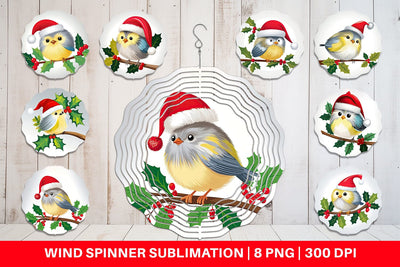 Wind Spinner Bird on Holly Branch Sublimation artnoy 