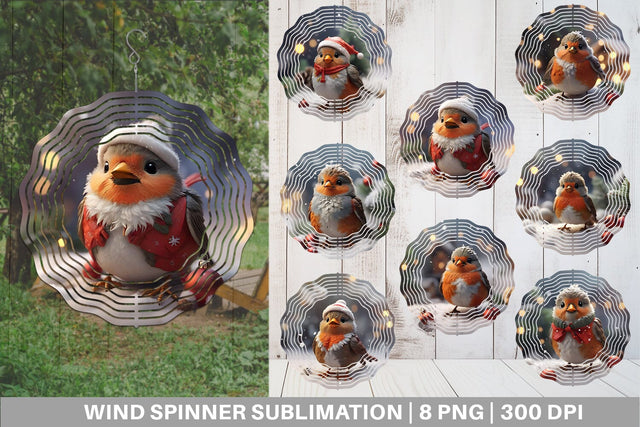Wind Spinner Bird Robin Christmas Sublimation artnoy 