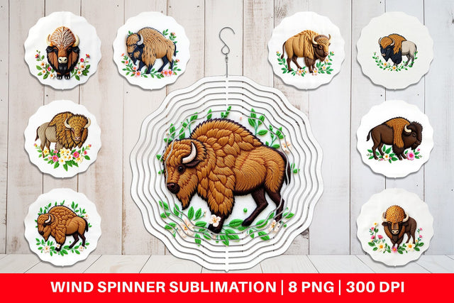 Wind Spinner Bison Embroidery Sublimation artnoy 