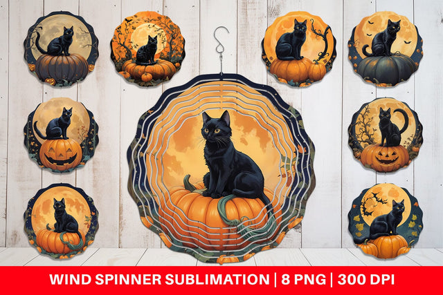 Wind Spinner Black Cat and Pumpkin Sublimation artnoy 
