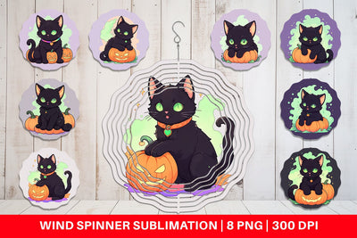 Wind Spinner Black Cat and Pumpkin Sublimation artnoy 