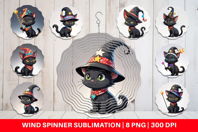 Wind Spinner Black Cat Halloween Sublimation artnoy 